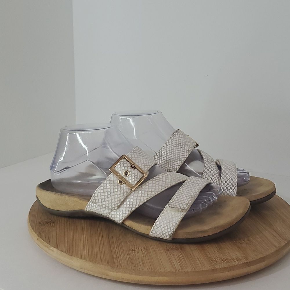 Vionic Skylar Slide Sandal White Snakeskin Print Women's Size 9W